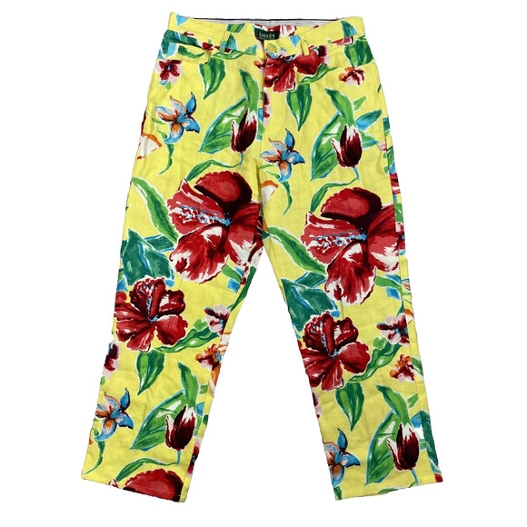 Lauren Ralph Lauren Pants - Lauren Ralph Lauren Linen Pants Womens Size 10 Yellow Floral Hawaiian Tropical